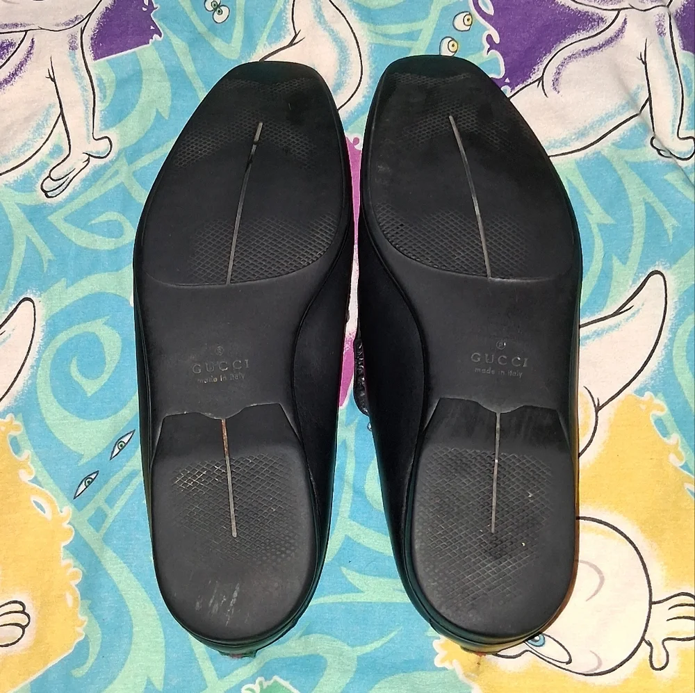 90s Gucci Vintage Black Leather Pointed Toe Loafers Dress Shoes